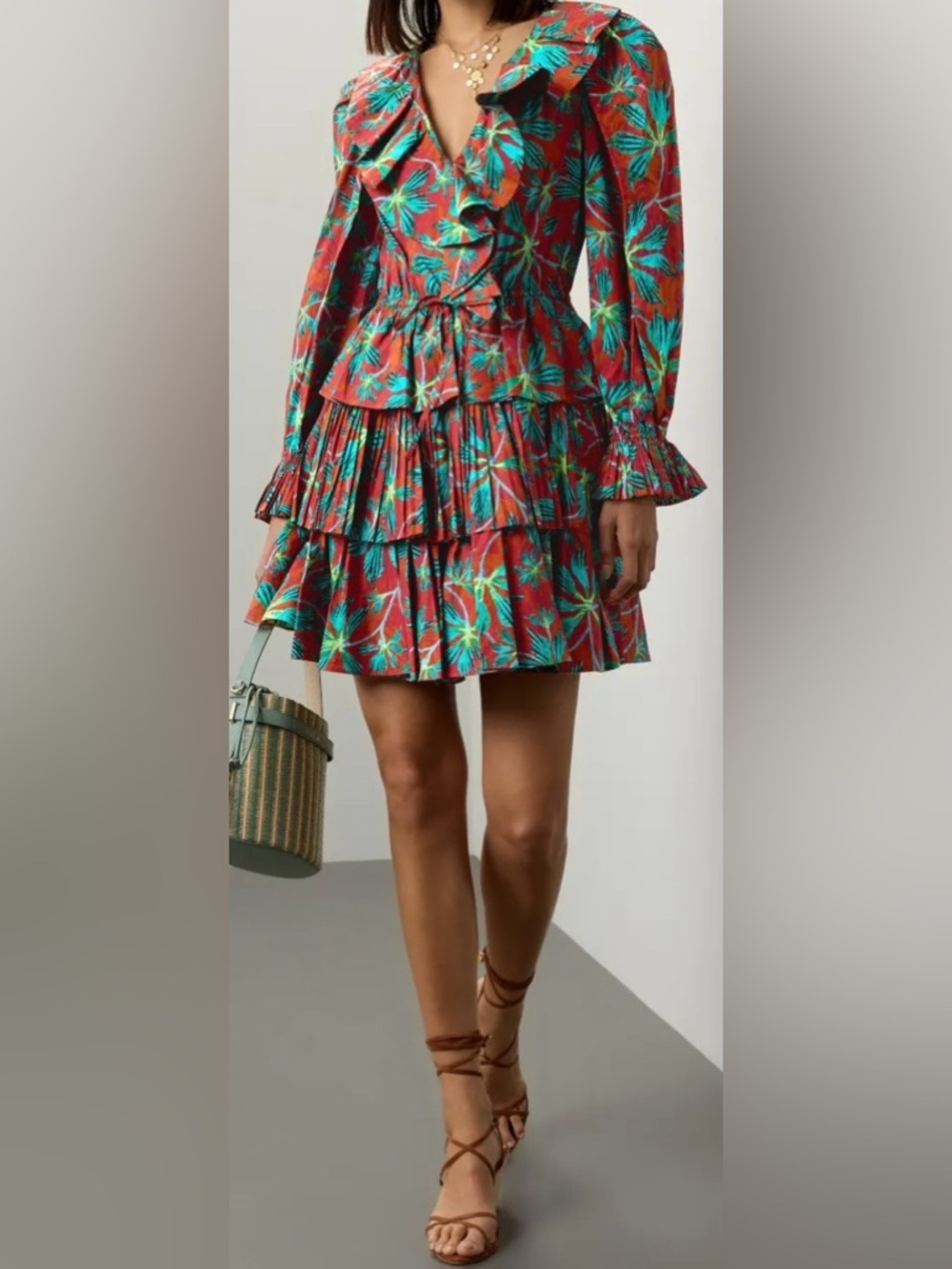 Ulla Johnson Red Mini Skirt with Teal Floral Print